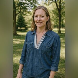 Ralph Lauren Navy Blouse with White Stripes Casual  Business Work